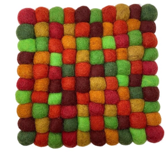 Trader Joe's Handmade Wool Felt Ball Trivet Hot Pad Multicolor Rainbow 8" x 8" - Picture 2 of 4